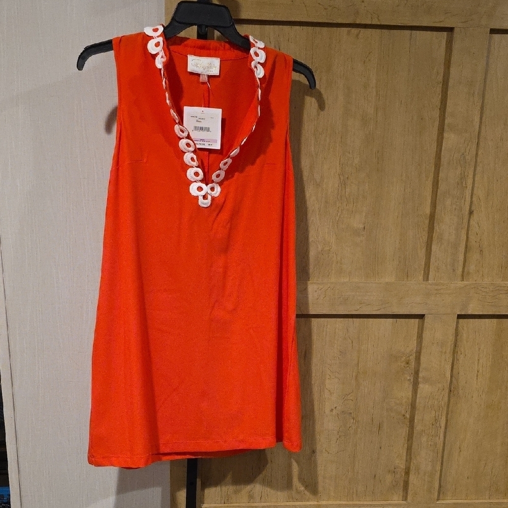 (J1) Sleeveless Red Dress with White Trim